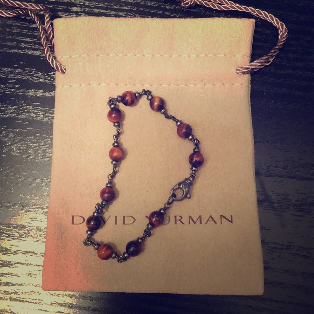 David Yurman Red Tigers Eye Beaded Bracelet 8.5”